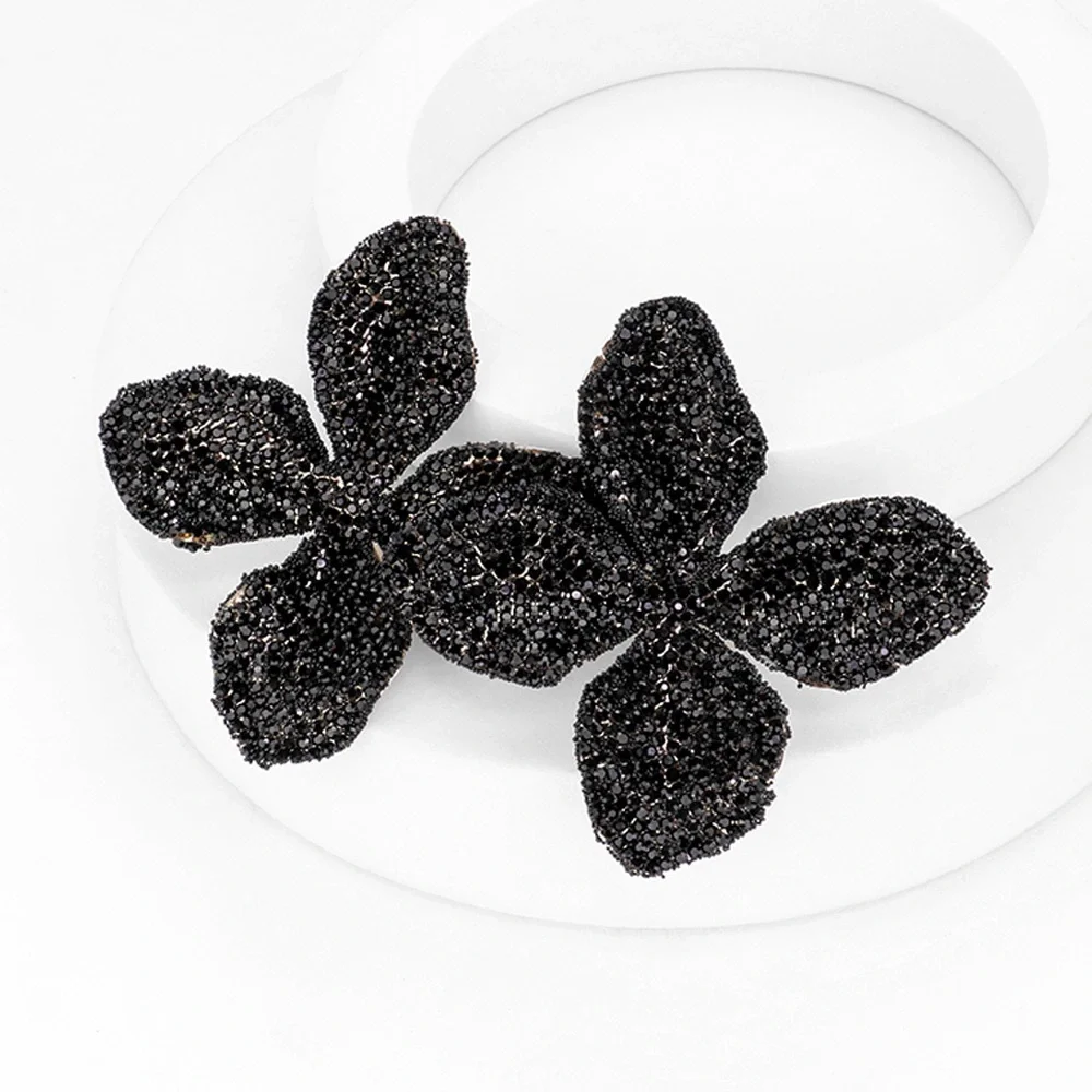 Oversized Black Crystal Flower Statement Earrings - Picture 2 of 2